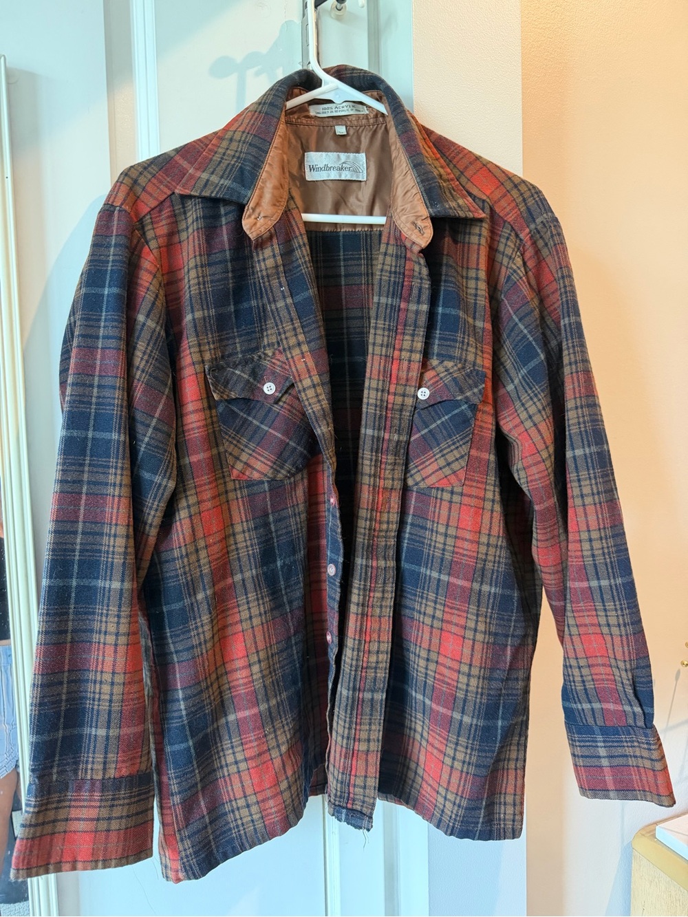 Plaid Button-Up Jacket - Navy & Red